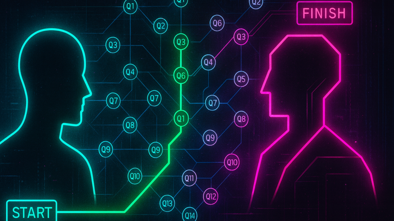 A branching decision graph between a human and a machine